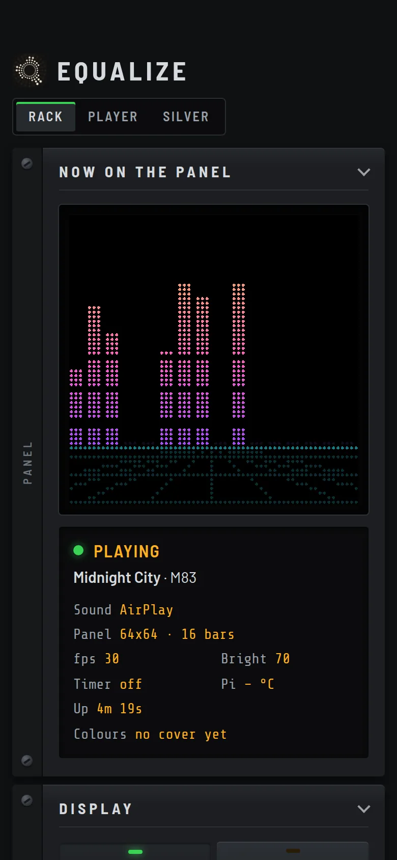 The Equalize control page on a phone, showing what is on the panel