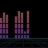 Equalize style Sunset: bars standing on a neon horizon on a 64 by 64 LED panel